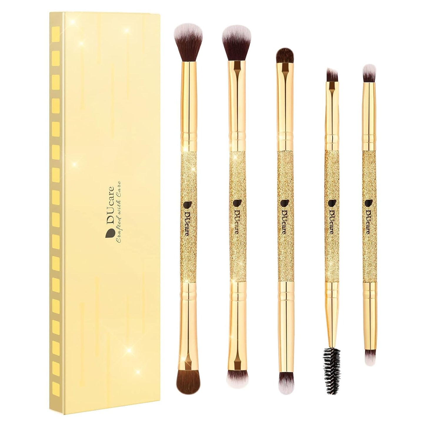 Flat Top Kabuki Foundation Brush + 5Pcs Eyeshadow Brush Set Duo End Eye Makeup Brushes Golden Glitter