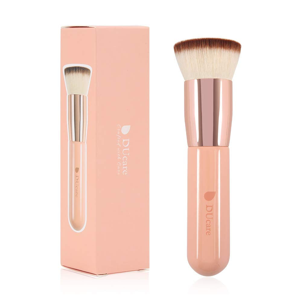 Flat Top Kabuki Foundation Brush + 5Pcs Eyeshadow Brush Set Duo End Eye Makeup Brushes Golden Glitter